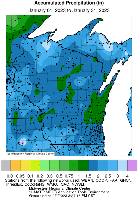 Map showing Wisconsin monthly climate data