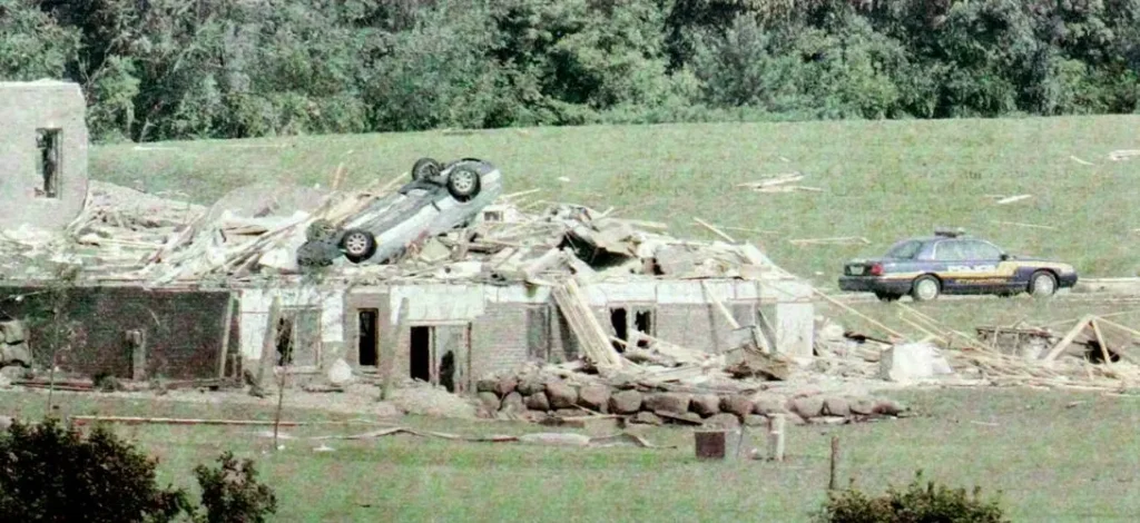 A photo of damage to the Stoughton Country Club from the August 18, 2005 tornado