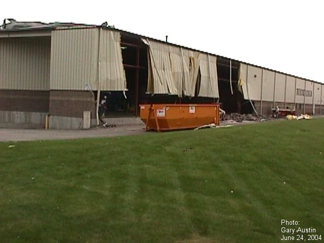 A photo of damage in Kaukauna, WI from the June 23, 2004 tornado