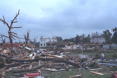 A photo of damage in Oakfield, WI from the July 18, 1996 tornado